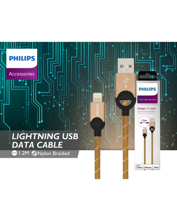 ​کابل تبدیل USB به Lightning طلایی فیلیپس مدل philips DLC2608G​
